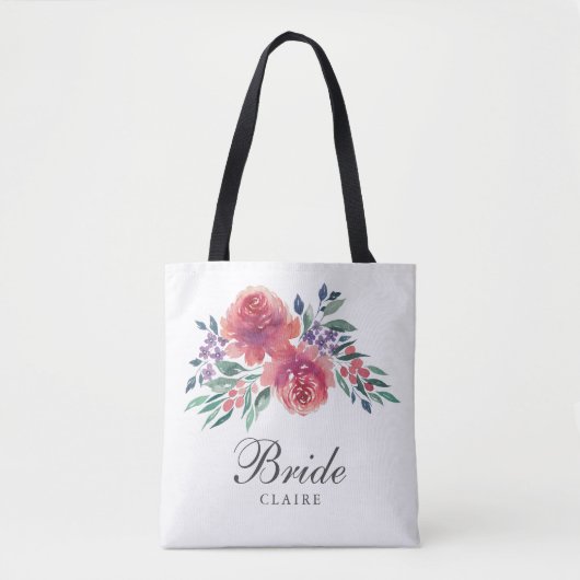 Tote Bag Mariée florale à l'aquarelle romantique (Devant)