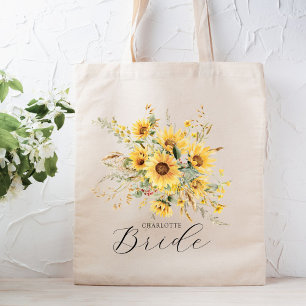 Tote Bag Mariée Florale au Tournesol à l'Aquarelle Rustique