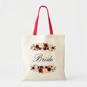 Tote Bag mariée florale bordeaux et rousse