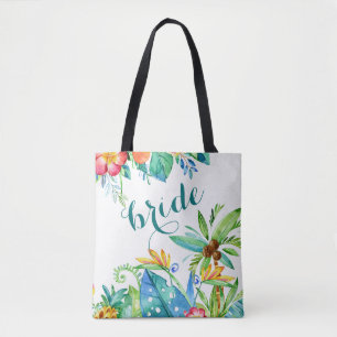 Tote Bag Mariée florale tropicale à deux côtés personnalisé