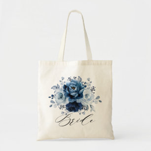 Tote Bag Mariée Mariage botanique de la marine d'ardoise bl