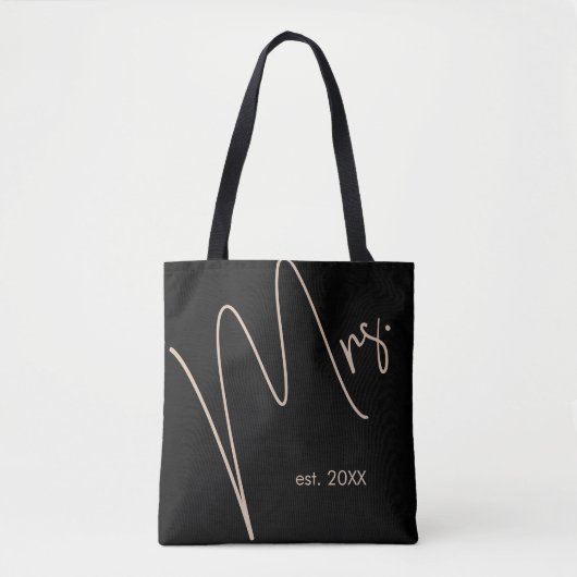 Tote Bag Mariée minimaliste moderne | Script noir + beige (Devant)