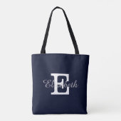 Tote Bag Mariée monogramme bleu et blanc de la marine (Dos)