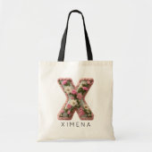 Tote Bag Mariée | Monogramme Initial Floral Élégant Demoise (Devant)