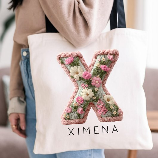 Tote Bag Mariée | Monogramme Initial Floral Élégant Demoise