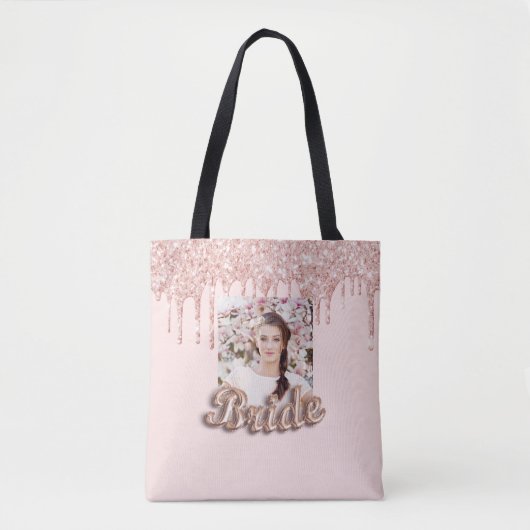 Tote Bag Mariée or rose gold gouttes photo mariage (Devant)
