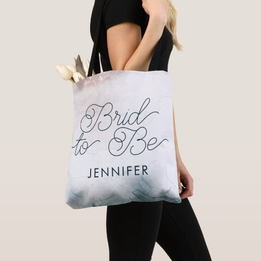 Tote Bag Mariée pour être alcoolique Encre Bleu bleu modern (De près)