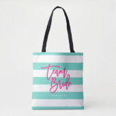 Tote Bag Mariée Preppy Turquoise et White Stripes Pink (Devant)
