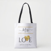 Tote Bag Mariée | Texte de Mme Love avec un coeur d'or (Devant)