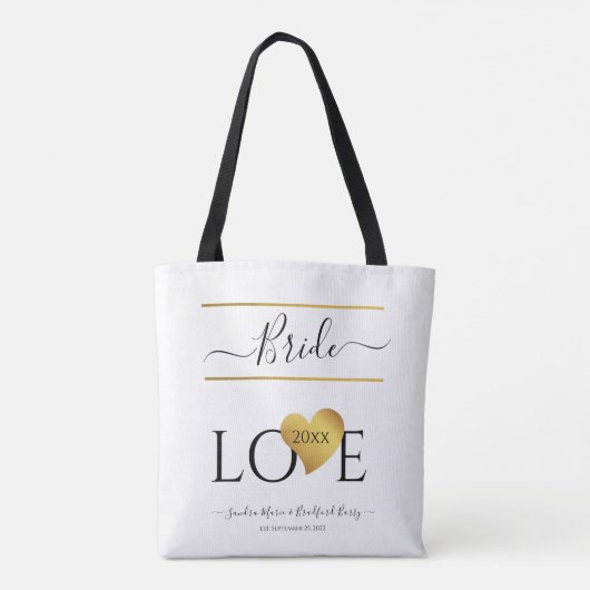Tote Bag Mariée | Texte de Mme Love avec un coeur d'or (Dos)