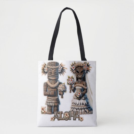 Tote Bag Mariés Tiki polynésiens hawaïens de mariage  (Devant)