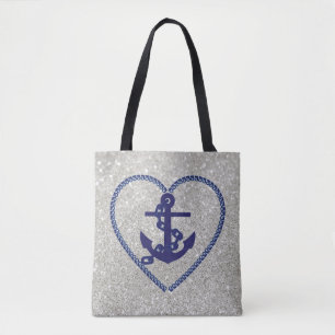 Tote Bag Marine Ancre cardiaque nautique Parties scintillan