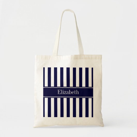 Tote Bag Marine Blancs Marine Bleu Ruban Nom Monogramme (Devant)