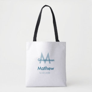 Tote Bag Marine bleu groomsman nom lettre date masculin par