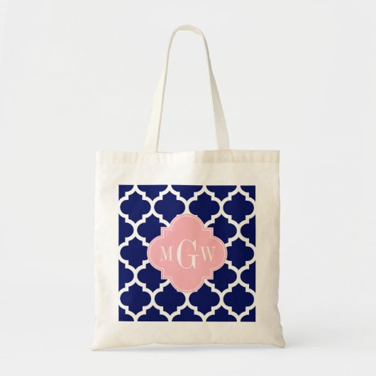 Tote Bag Marine Bleu Marocain #5 Rose 3 Monogramme initial (Devant)