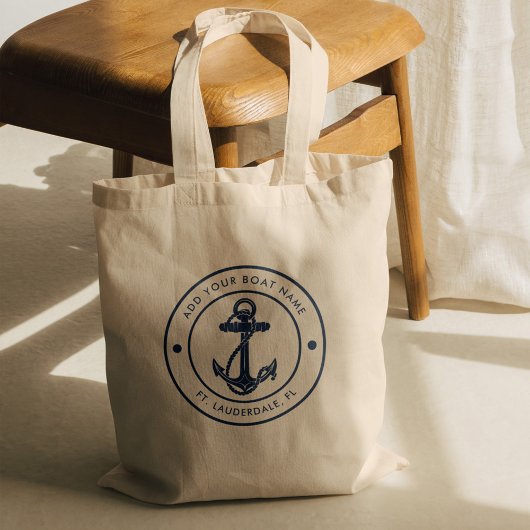 Tote Bag Marine Blue Ancre nautique Nom du bateau Croisière