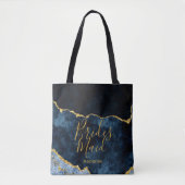 Tote Bag Marine Blue & Gold Foil Agate Marbre Bridesmaid (Devant)