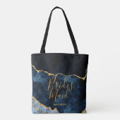 Tote Bag Marine Blue & Gold Foil Agate Marbre Bridesmaid (Dos)