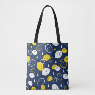 Tote Bag Marine Blue Lemon Art - Refresh Citrus Design
