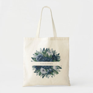 Tote Bag Marine et bleu poussiéreux floral sois ma demoisel