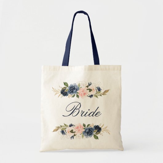 Tote Bag Marine et mariée florale rose vif (Devant)