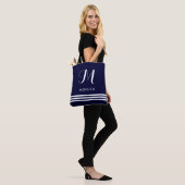 Tote Bag Marine et rayures et monogramme sophistiqués (Sur le modèle)