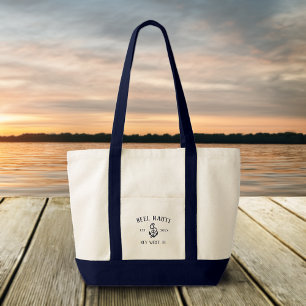 Tote Bag Marine Nautique Bleu Rustique Ancre Personnalisé N
