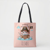 Tote Bag Marine Pirate mignonne Capitaine Kid et navire (Devant)