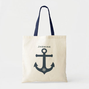 Tote Bag Marine turquoise bleu ancre marine design personna