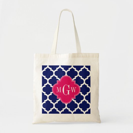 Tote Bag Marine Whats Marocain #5 Framboise 3 Monogramme in (Devant)