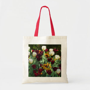 Tote Bag Maroon et Tulipes Jaunes Florales colorées