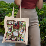 Tote Bag Maroon Gold Graduate Photo Collage Graduation Cade<br><div class="desc">Ce sac fourre-tout de collage photo moderne maron senior propose vos photos préférées de 9 étudiants. Ce design de graduation présente une typographie or classe de votre nom de lycée ou de collège pour la classe de 2025. Customisez ce cadeau de keepsaké avec votre année de graduation en dessous du...</div>