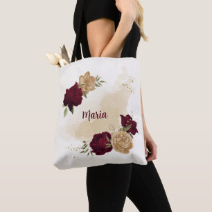 Tote Bag Maroon vert beige or botanique