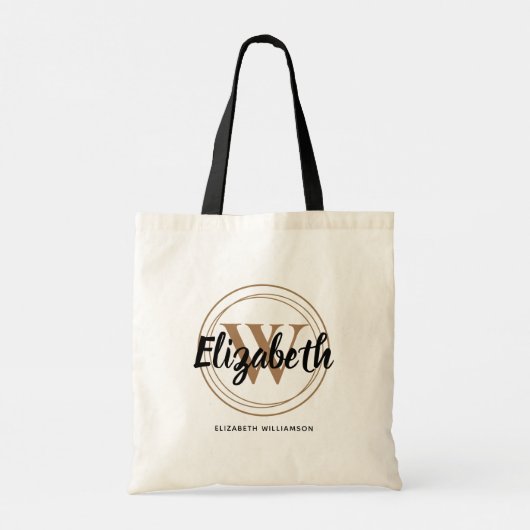 Tote Bag Marque initiale de script doré chic Nom (Dos)
