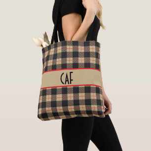 Tote Bag Marque marron noir et rouge Buffalo à carreaux
