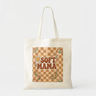 Tote Bag Marron Rétro à Carreaux Fond Douce Maman PNG -