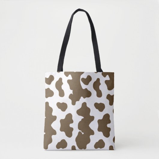 Tote Bag Marron rustique  & Impression de vache blanche Cou (Devant)