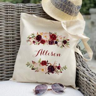 Tote Bag Marsala burgundy floral Demoiselle d'honneur Perso