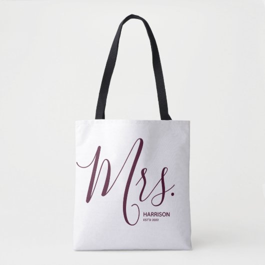 Tote Bag Marsala Burgundy Script Blanc Personnalisé Mme. (Devant)