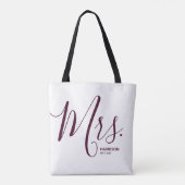 Tote Bag Marsala Burgundy Script Blanc Personnalisé Mme. (Dos)