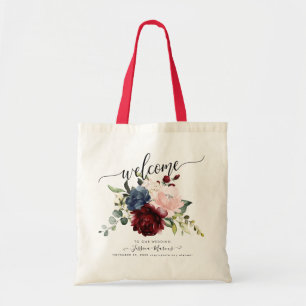 Tote Bag Marsala Peonies blanches Dusty Blue Aquarelle