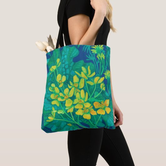 Tote Bag Marsh Marigold Fleurs sauvages d'été peinture flor (De près)