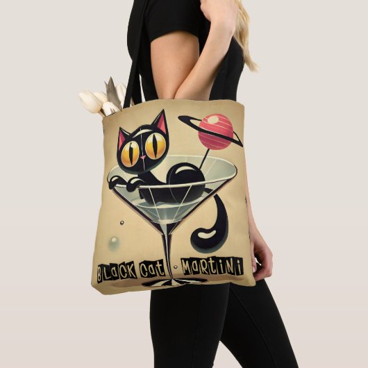 Tote Bag Martini Black Cat Futuriste Atomique Espace (De près)