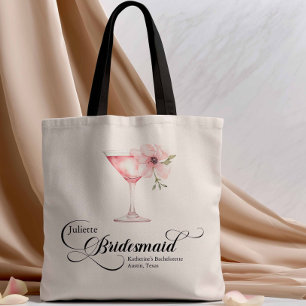 Tote Bag Martini Floral Rose Bridesmaid Bachelorette