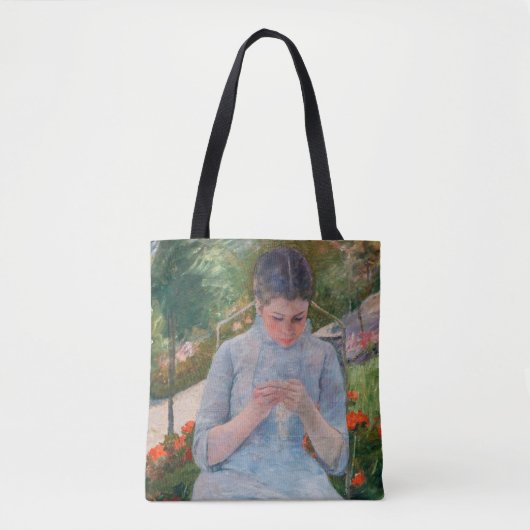 Tote Bag Mary Cassatt - Fille couture dans un jardin (Devant)