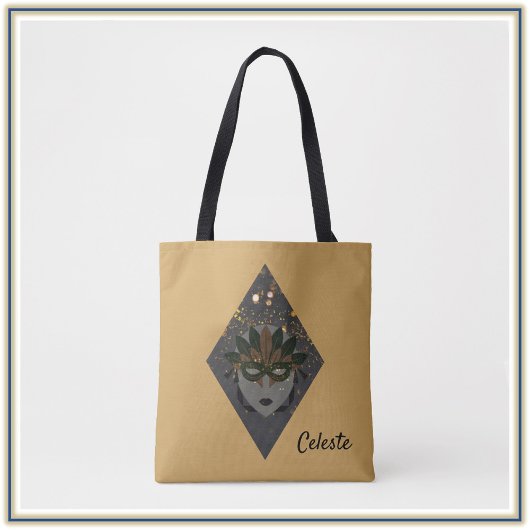 Tote Bag Mascarade cool or et Parties scintillant noire