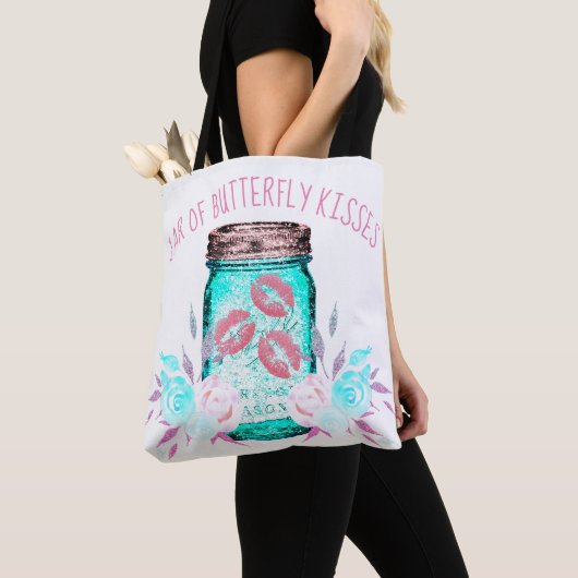 Tote Bag Mason fleur de jarre et baiser papillon mignon ble (De près)