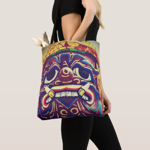 Tote Bag MASQUE ASIATIQUE PEUR Effrayant Éffrayant pourpre