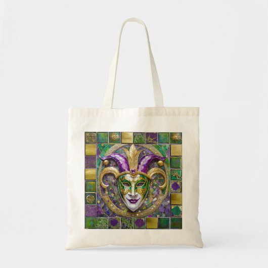 Tote Bag Masque de Jester Mardi Gras Violet Vert Or (Devant)