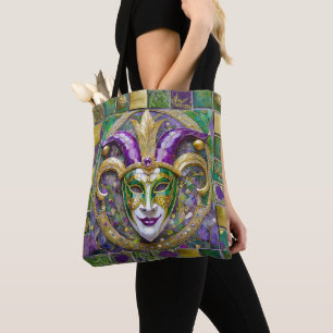 Tote Bag Masque Mardi Gras Jester Vert Or